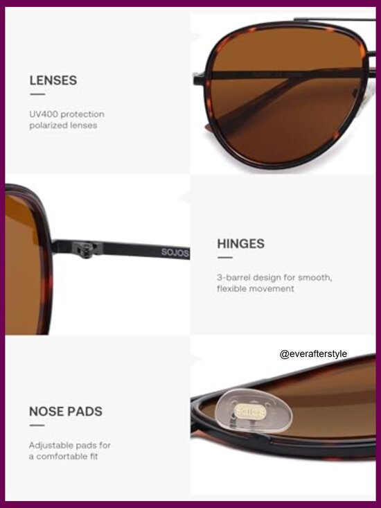 Metal Frame Polarized Aviator Sunglasses, UV400 Protection, Unisex Fit